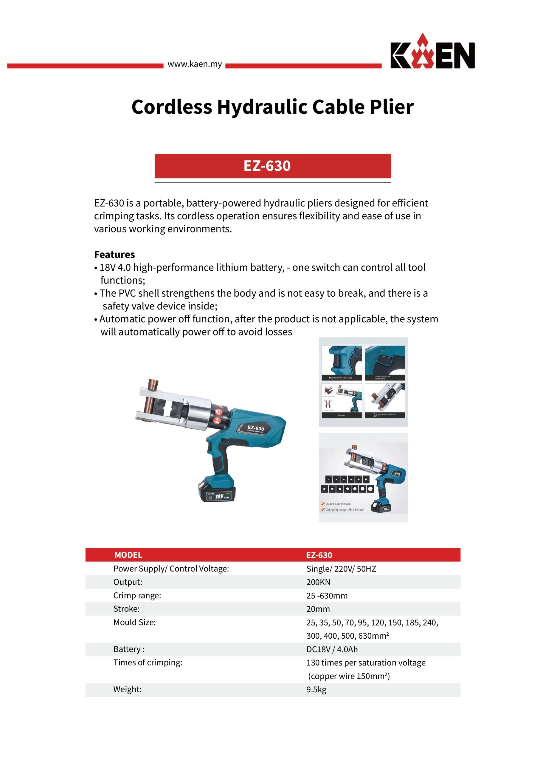 KAEN EZ-630 Cordless Hydraulic Cable Plier - Image 2